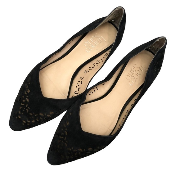 Franco Sarto Selma Black Laser Cut Pointed Toe Flats 6.5 - Picture 1 of 2